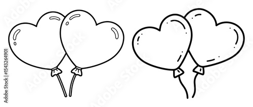 heart balloons outline vector illustration romantic monochrome line art for wedding and love themes