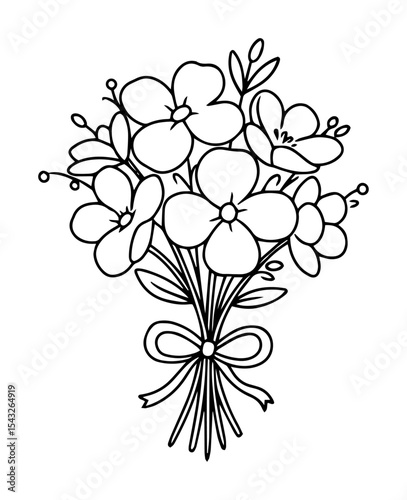 bridal bouquet outline vector illustration monochrome line art for wedding decor