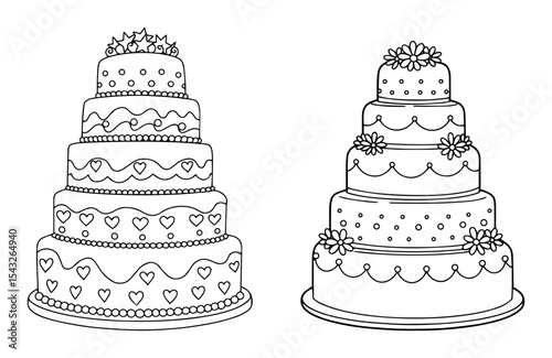 wedding cakes outline vector illustration monochrome line art for invitations and decorations
