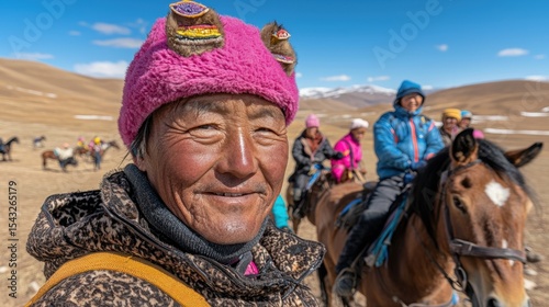 A man in a pink hat with animal ears.