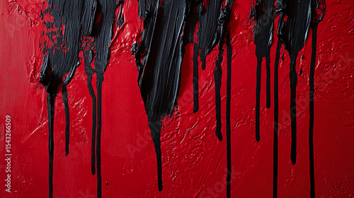 Crimson Canvas Abstract Black Drips on Red Textured Background