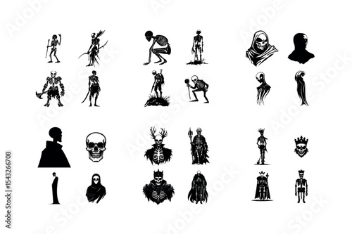 Collection of skeleton silhouettes dark fantasy art