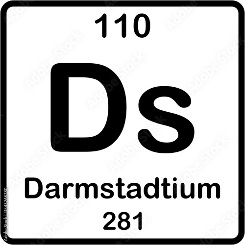 Chemical element on periodic table. Darmstadtium or Ds.