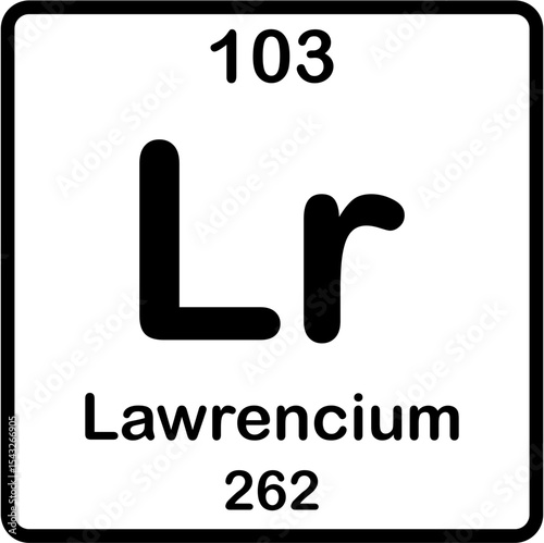 Chemical element of periodic table. Lawrencium or Lr.