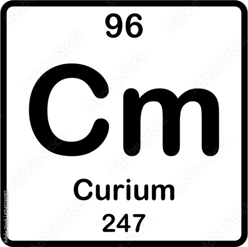 Chemical element of periodic table. Curium or Cm.
