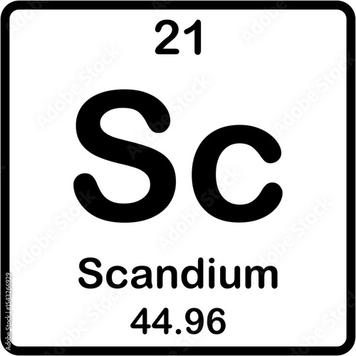 Chemical element of periodic table. Scandium or Sc.
