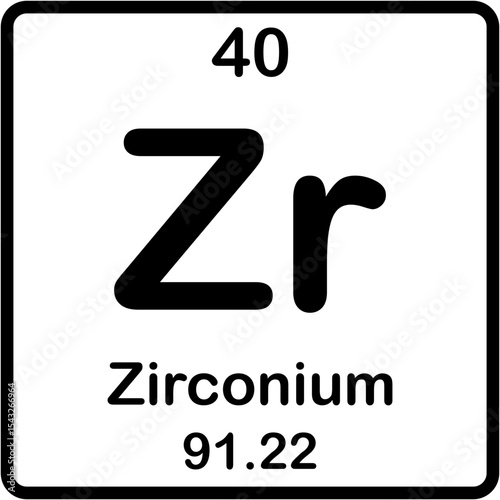 Chemical element of periodic table. Zirconium or Zr.
