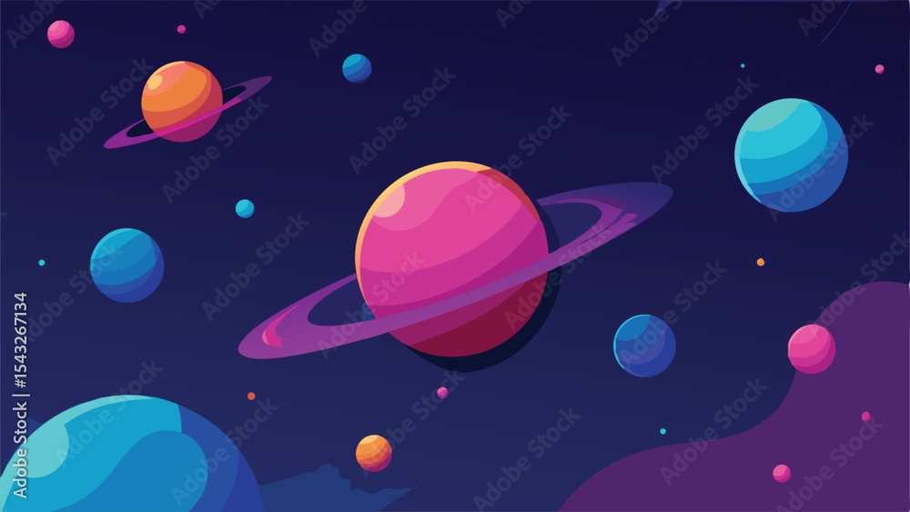Naklejka premium Abstract galactic illustration featuring floating orbs and vector shapes in space