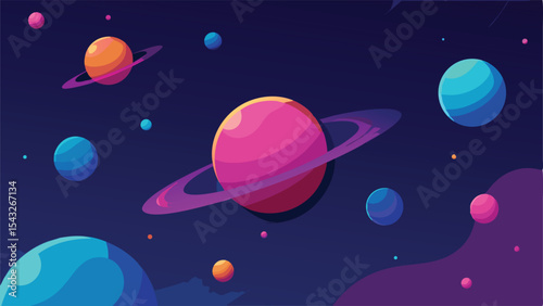 Abstract galactic illustration featuring floating orbs and vector shapes in space