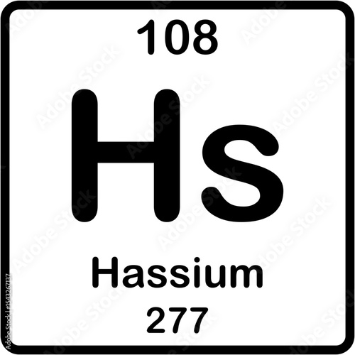 Chemical element of periodic table. Hassium or Hs.