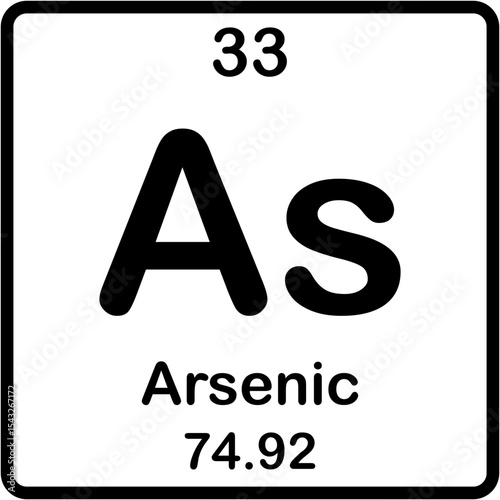 Chemical element of periodic table. Arsenic or As.