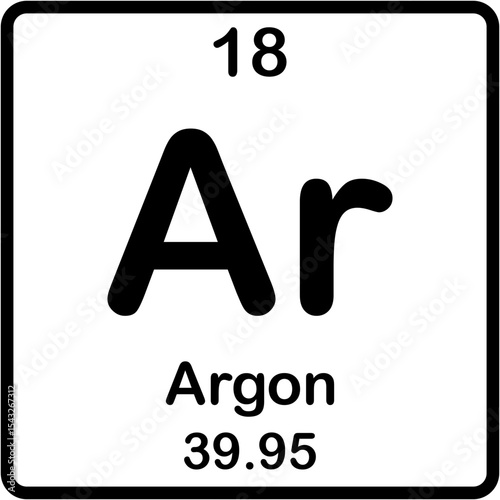Chemical element of periodic table. Argon or Ar.