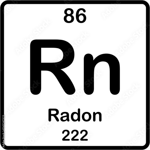 Chemical element of periodic table. Radon or Rn. 