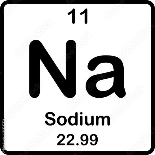 Chemical element of periodic table. Sodium or Na.