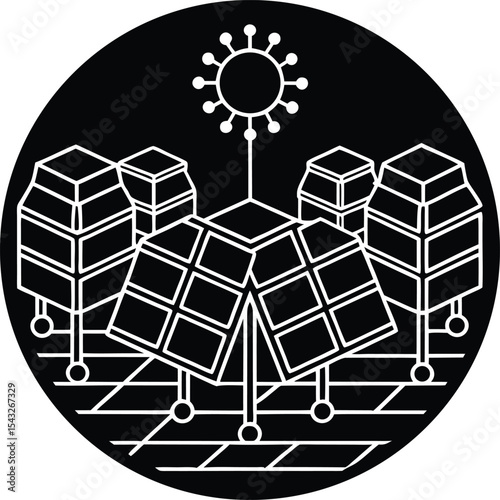 Solar energy vector Silhouette illustration AI Powered Solar Farm Concept