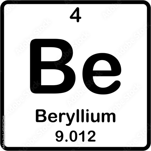 Chemical element of periodic table. Beryllium or Be. 