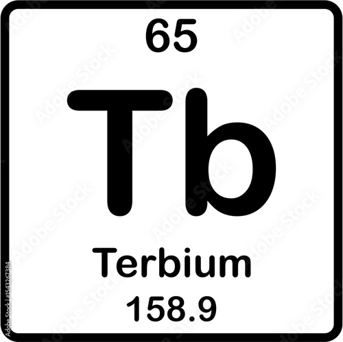 Chemical element of periodic table. Terbium or Tb.