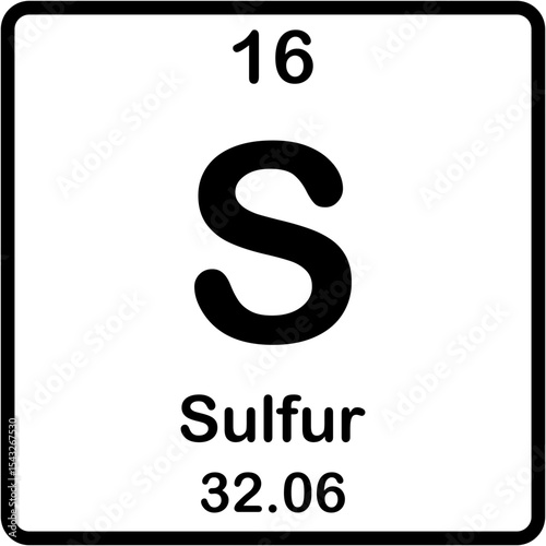 Chemical element of periodic table. Sulfur or S.