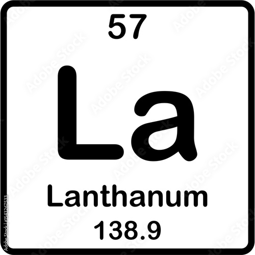 Chemical element of periodic table. Lanthanum or La.