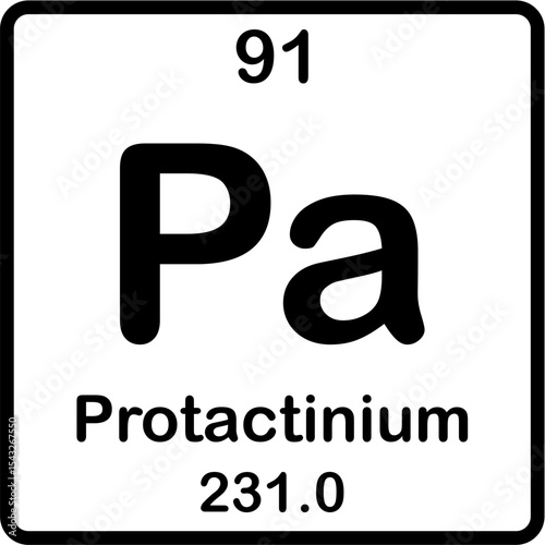 Chemical element of periodic table. Protactinium or Pa.