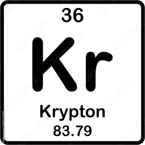 Chemical element of periodic table. Krypton or Kr.