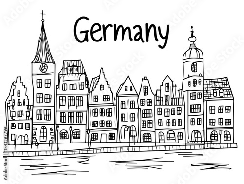 germany old town architecture hand drawn building sketch