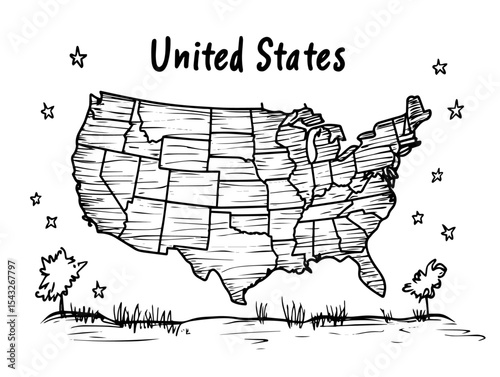 united states of america map hand drawn vector