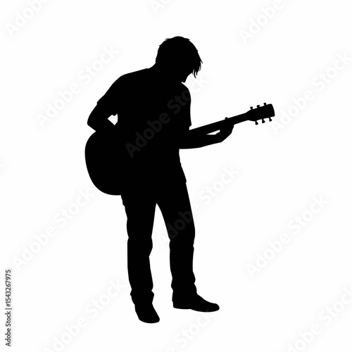 Silhouette of a man playing guitar in a creative pose  