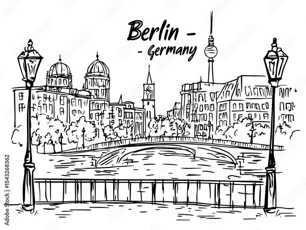 Fototapeta premium berlin germany skyline hand drawn vector illustration