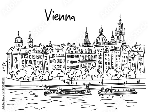 vienna austria skyline river view hand drawn sketch