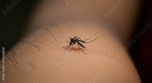Aedes aegypti mosquitoes bite on human arm