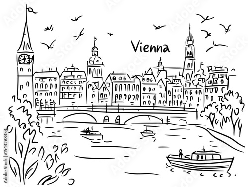 vienna austria skyline hand drawn city illustration