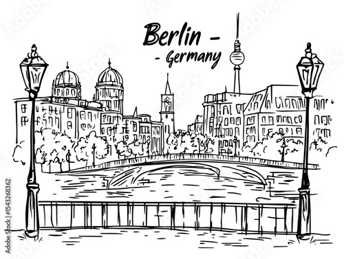 berlin germany skyline hand drawn vector illustration
