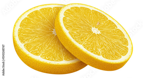 Close-up of two juicy lemon slices isolated on a black background for design