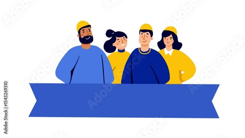 Animated Team Introduction with Banner, Flat Style Group.