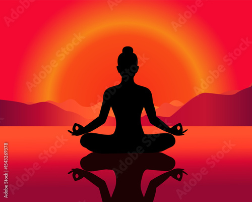 vector illustration silhouette meditation on down