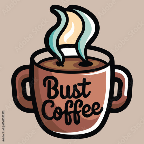 steaming coffee cup with text but first coffee