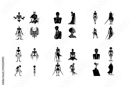 Collection of skeleton silhouettes dark fantasy style