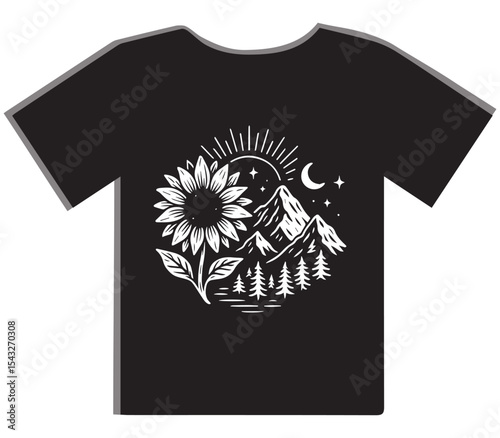 Nature Inspired Sunflower Mountain T-Shirt Design
