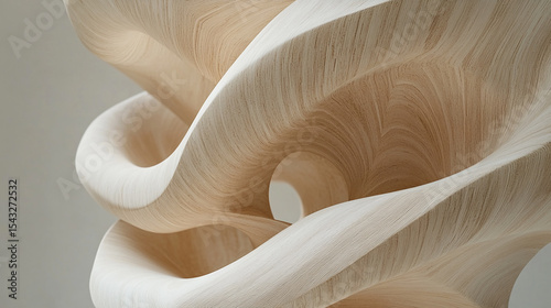 Fluid Forms in Wood An Abstract Sculpture in Light Beige Tones