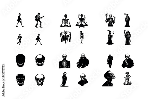 Collection of skeleton silhouettes gothic style