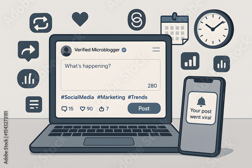Social Media Post Going Viral on Laptop and Phone Illustration