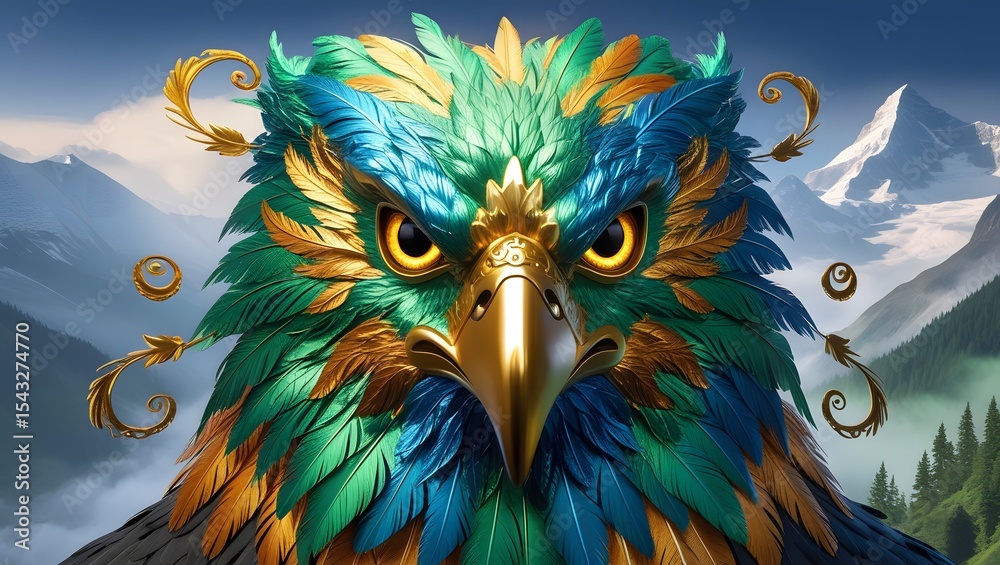 Fototapeta premium Mystical Hawk Portrait with Intense Gaze and Vibrant Feathers