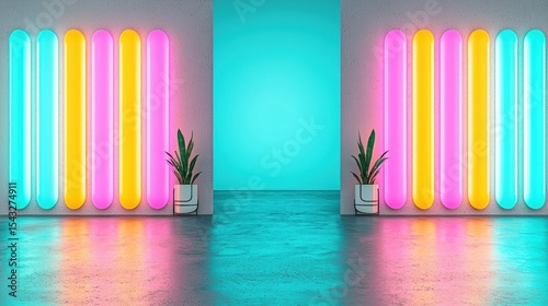 Neon Lights in a Hallway