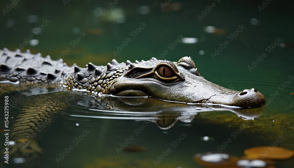 Fototapeta premium Crocodile in water, closeup profile portrait. Dangerous reptile animal eye look. Alligator face floats on water surface. Wildlife nature predator. Wild croc, animal, alligator.