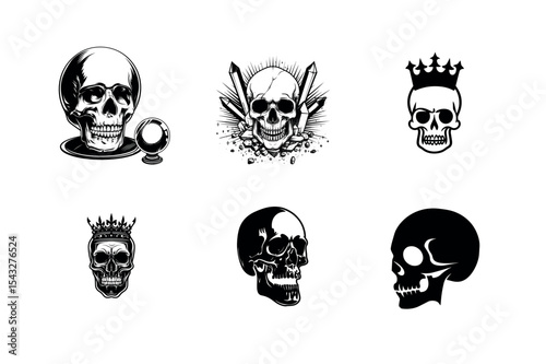 Six skull silhouettes crystal crown and more silhouette