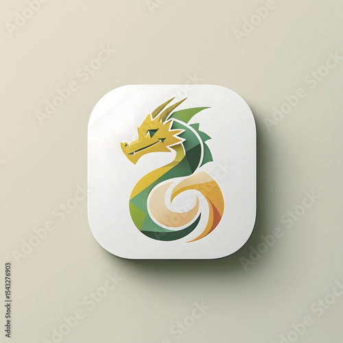 Geometric Dragon Icon on Rounded Square Button with Soft Shadow