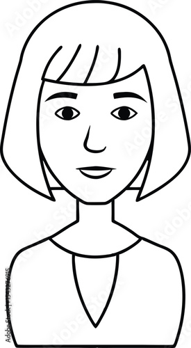 avatar icon outline woman bob haircut.