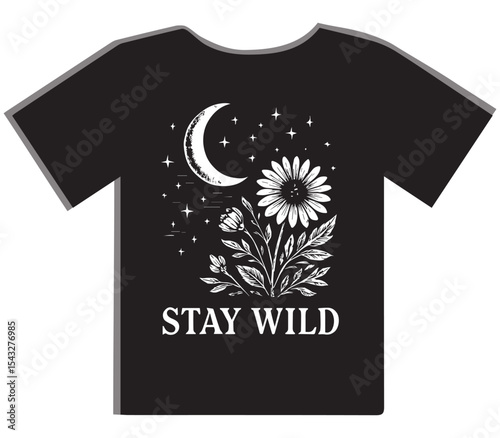 Stay Wild Moon and Daisy Floral T-Shirt Design
