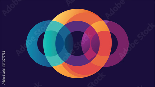 Abstract overlapping colorful rings transparency graphic design elements
